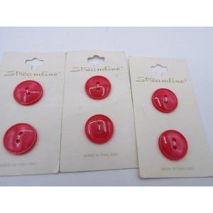 6-2 hole Red Buttons Streamline Brand Thailand Vntg 3/4" Shiny Set of 3 Cards CF